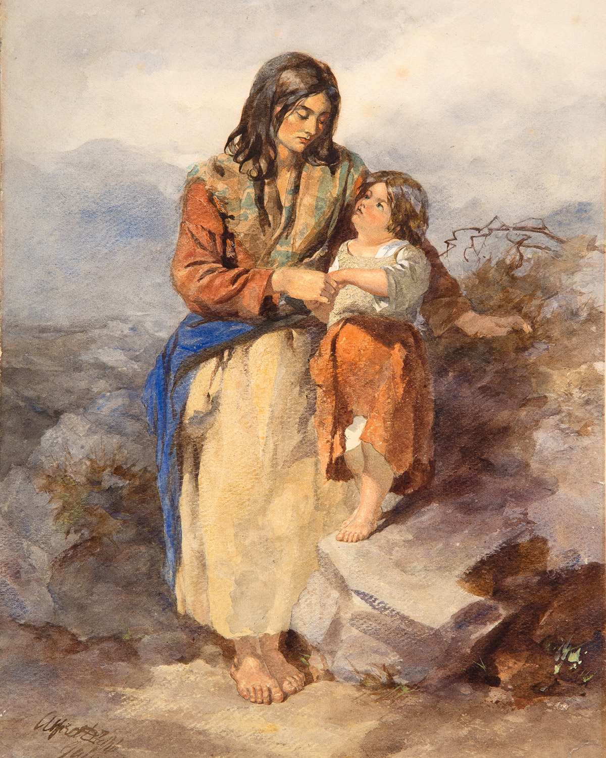 The painting entitled "Galway Woman and Child" by the artist Alfred Downing Fripp